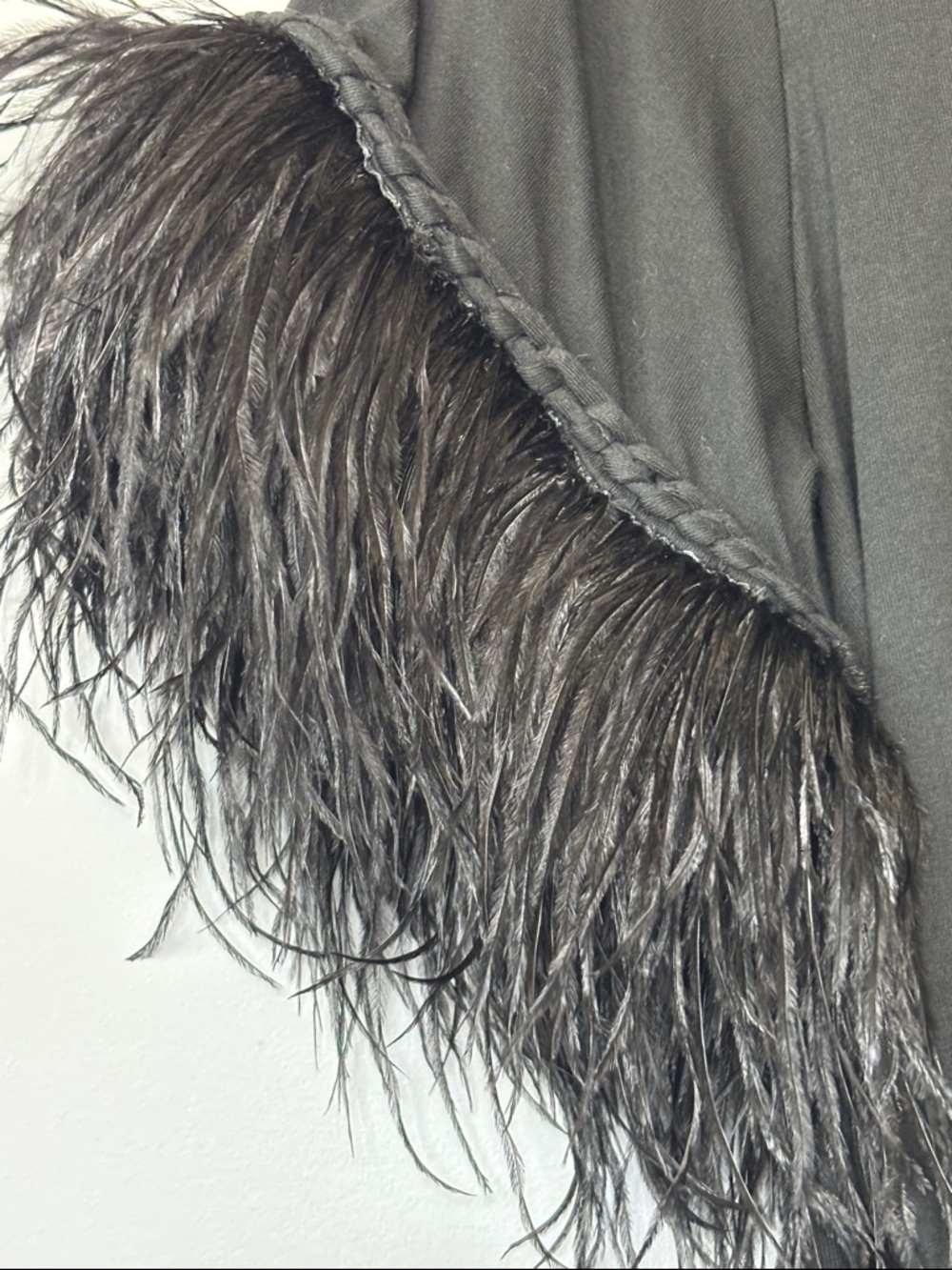 Kobi Halperin Black Feather Trim Miley Top Braided Neckline Blouse Chic Glam - Picture 3 of 9